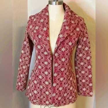 Vintage Handmade Red Patterned Suit Jacket Fits L… - image 1