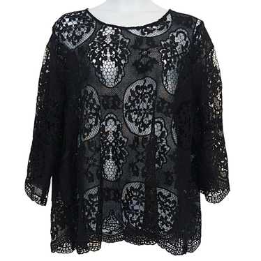 Catherines Black Lace Crochet Overlay Blouse Dres… - image 1