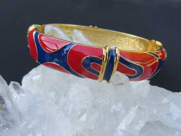 Kenneth Jay Lane KJL Red Blue Enamel Clamper Brac… - image 1