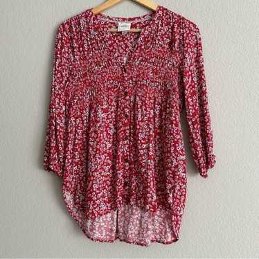 Knox Rose Red Floral Bohemian Peasant Blouse Size 