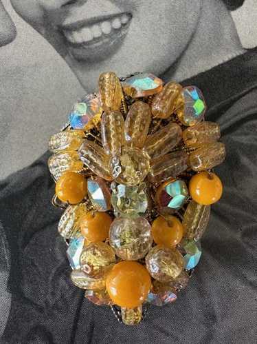 1940s Miriam Haskell unsigned Brooch Yellow Glass… - image 1