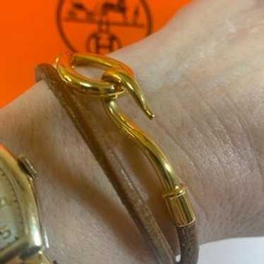 Hermes Hook And Loop Double Wrap Leather And Gold… - image 1