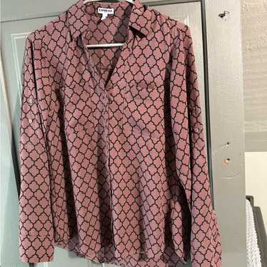 Express Mauve And Black Patterned Button Down Blo… - image 1