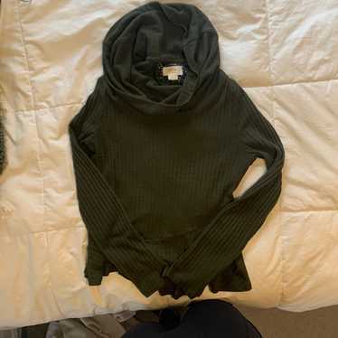 Anthropology Long Sleeve Cowell Neck Peplum Top