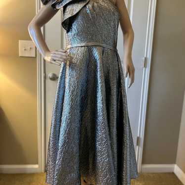 Mac Duggal One Shoulder Silver Dress