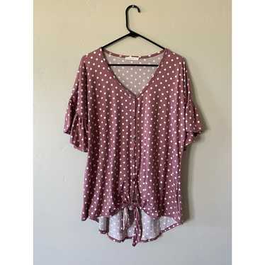Polka Dot Button Up With Flutter Sleeves Blouse - image 1