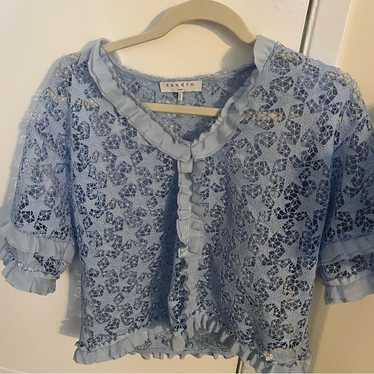 【海外限定】Sandroスカート☆Scalloped Floral Guipure-Lace Mi Guipure lace top blue For Women | Sandro Paris