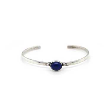 Captivating Vintage Native American Navajo Lapis & Garnet Sterling Silver Signed Bracelet