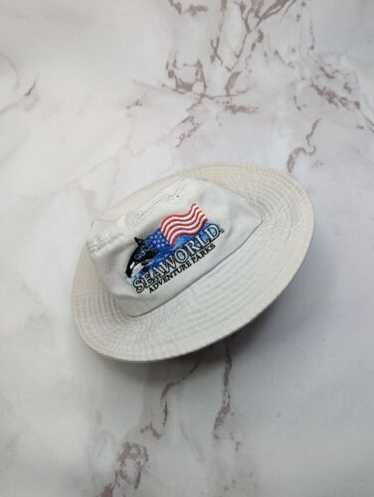 SeaWorld Hat Vintage 90s Bucket Beige Flag Shamu … - image 1