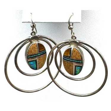 Native American R.h. Boyd Vintage Avajo Turquoise Opal Sterling Silver Earrings Native American R.h. Boyd Vintage Avajo Turquoise Opal Sterling Silver Earrings