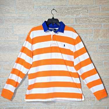 Vtg 90s Polo Ralph Lauren Striped Rugby Orange Wh… - image 1