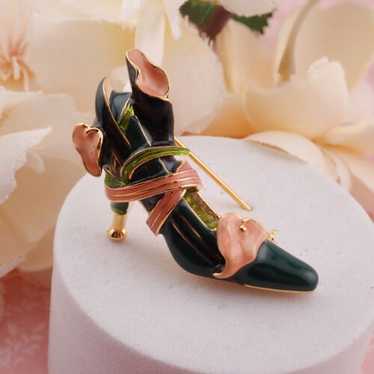 Vintage KJL Kenneth J Lane Green Peach Enamel Hig… - image 1