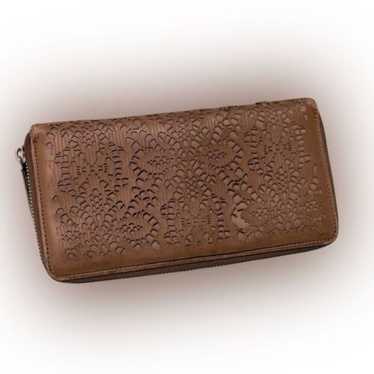 Valentino Perforated Leather Wallet brown with sil