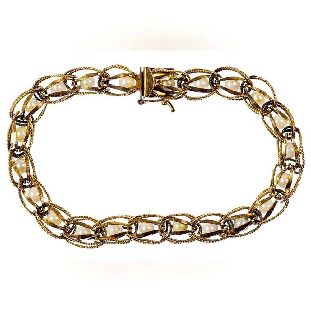 Vintage 14k Yellow Gold and Pearl Bracelet - image 1