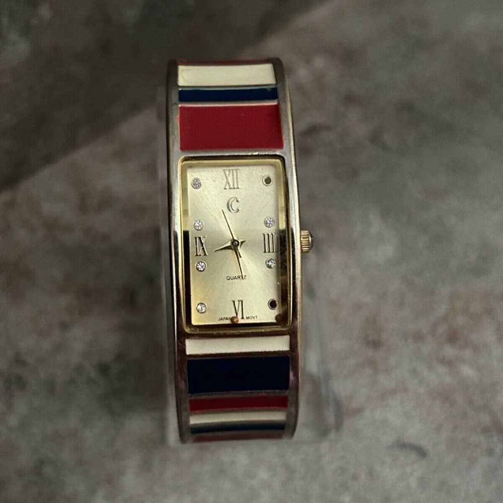 Vintage Charming Charlie Americana Gold Tone Face Hinge Bangle Band Watch