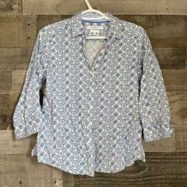 FOXCROFT NYC Womens Button Front Top Size 6P Blue 