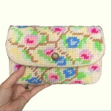 Vintage Plastic Canvas Woven Yarn Clutch Lined. C… - image 1