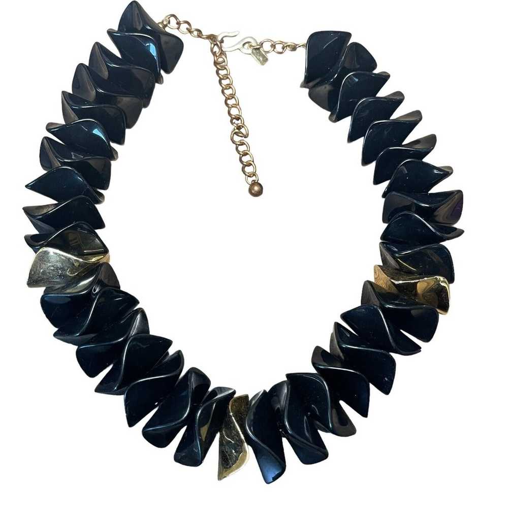 Kenneth Jay Lane Black Gold Wavy Discs Necklace 8… - image 5