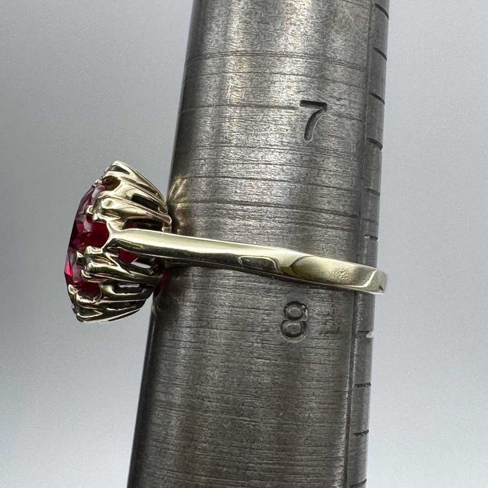 Solid 10k Gold Ring with Lab Ruby and Diamond / V… - image 9