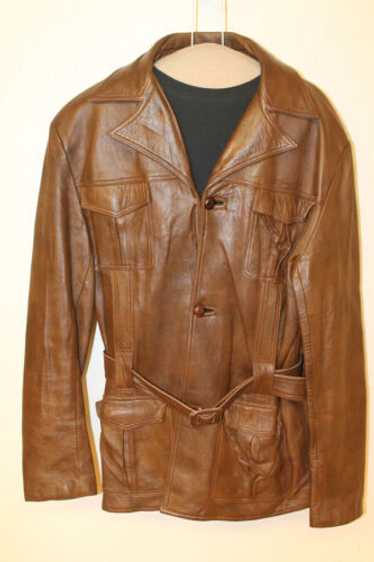 MENS VINTAGE PECAN BROWN LEATHER BELTED SAFARI/CA… - image 1