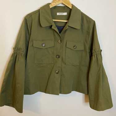 Mod Ref Cotton Olive Green Cropped Flare Khaki Jac