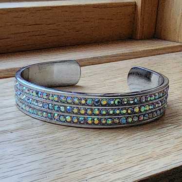 Silvertone Bangle With Three Rows Of Crystals - image 1