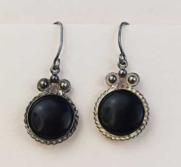 Large black onyx earrings dangle drop, old vintag… - image 1