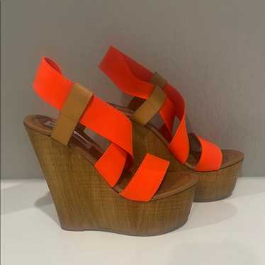 Steve Madden Orange Wedge Sandals Nwob