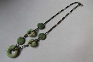 Antique Chinese Enamel Carved Jadeite & Disk Neck… - image 1