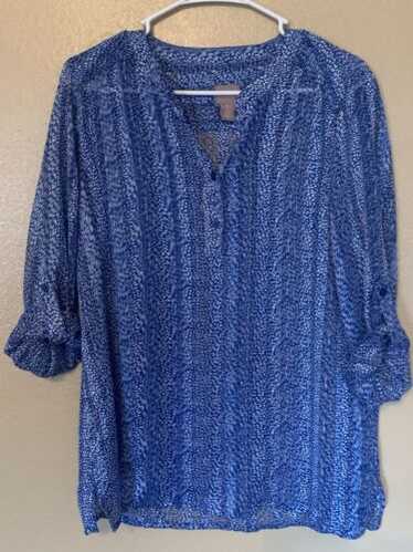 Chico’s Blue Roll Tab Sleeve Popover Blouse Size 1