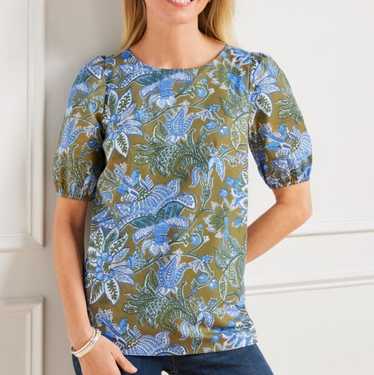 Talbots Lively floral tie back top olive green bl… - image 1