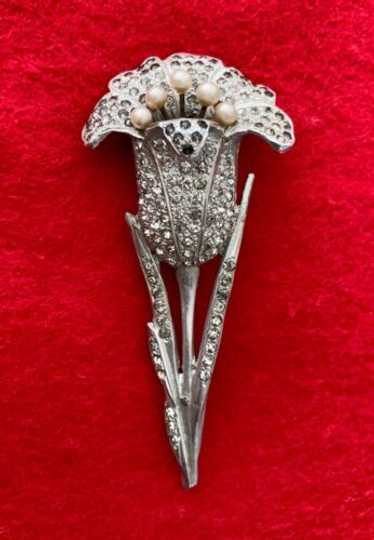Large Vintage Pot Metal and Paste Rhinestone 1940's Brooch