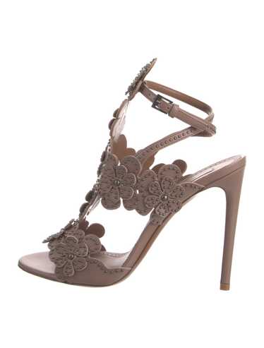 Alaïa Leather T-Strap Sandals Pink Studded Accent… - image 1