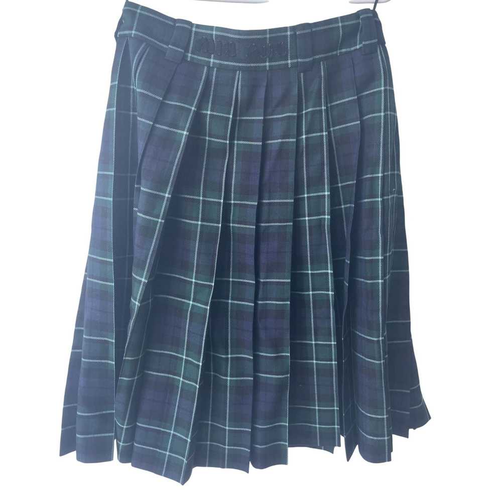 Miu Miu Miu Miu Green & Navy Plaid Pleated Wool S… - image 2