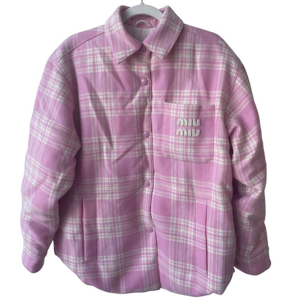 Miu Miu Miu Miu Pink & White Plaid Wool Button-Up… - image 1