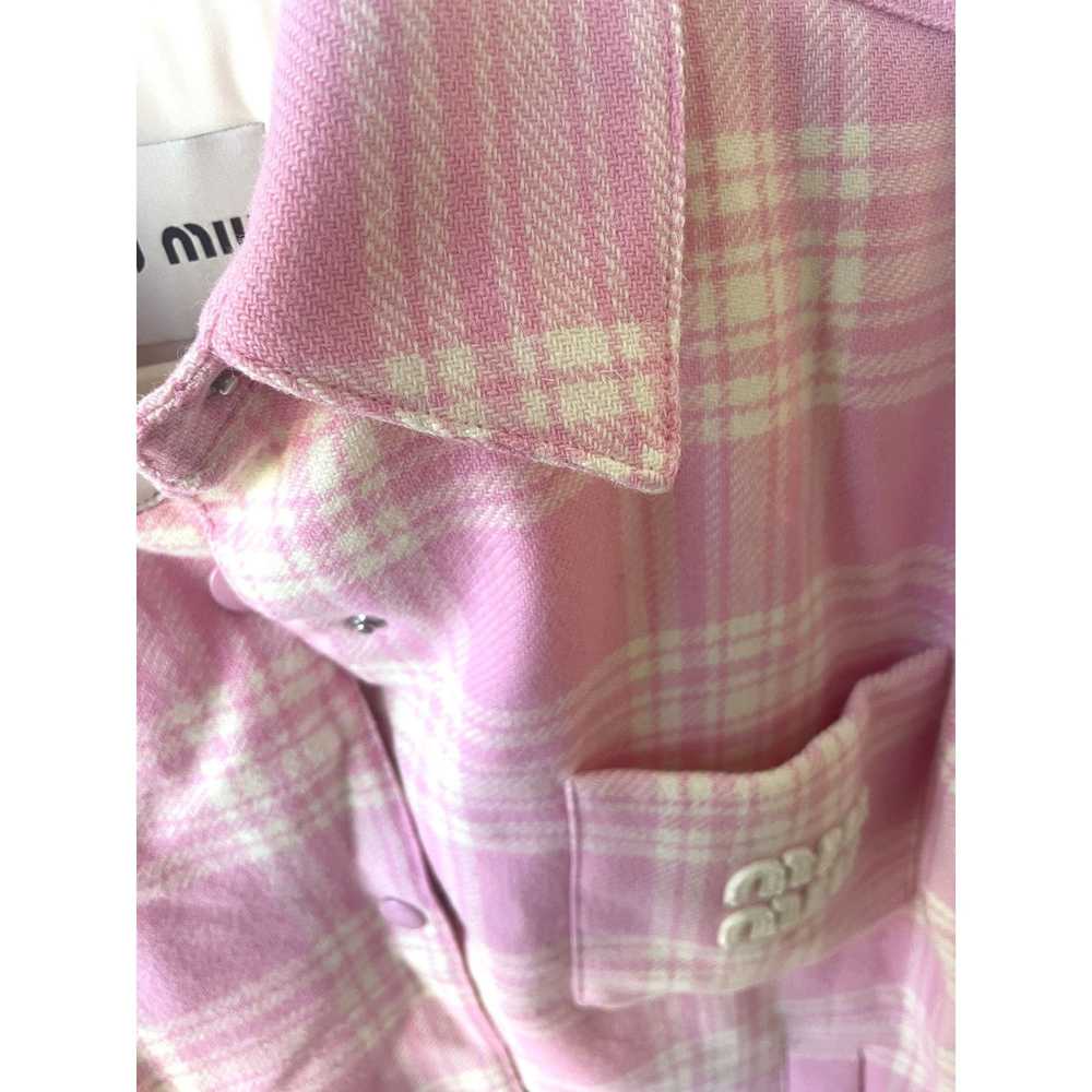 Miu Miu Miu Miu Pink & White Plaid Wool Button-Up… - image 5