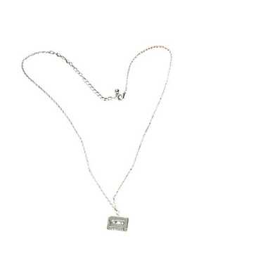 retro Cassette Tape Pendant Necklace Silver-Tone C