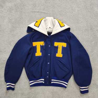 Vintage 70s Yellow Purple Varsity T Leather Letterman