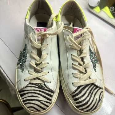 スニーカー Golden  \"Super Star\" sneakers with zebra print GOLDEN GOOSE Super-Star distressed metallic leather and
