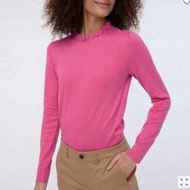 Nwot J. Crew 100% Cotton Ruffle Neck Pink Sweater… - image 1