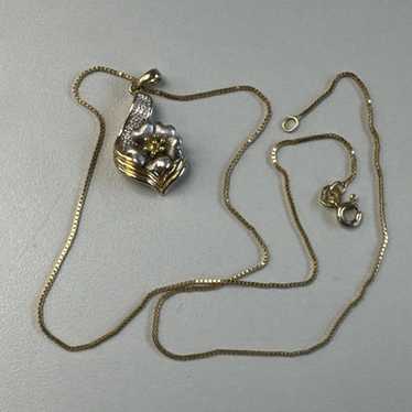 Solid 14k Yellow Gold Box Necklace & Pendant 17”,… - image 1