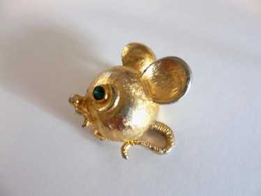 Green rhinestone mouse brooch - Gem