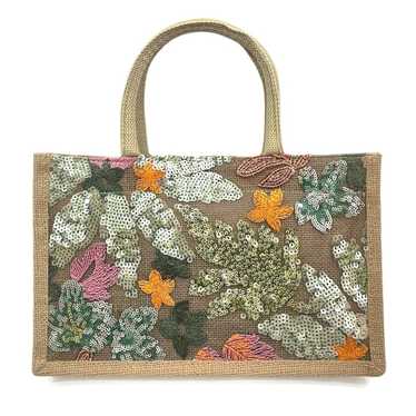 Jute Burlap Sequin Embroidered Tote Bag Nwot