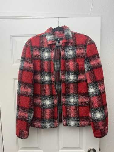 ジャケット・アウター Stussy Brushed Wool Plaid Zip Shirt Red Stussy Brushed Wool Plaid Zip Shirt - POIZON