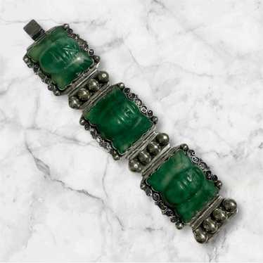 Vtg Mexico 40's Carved Jade Sterling Silver 925 Link … - Gem