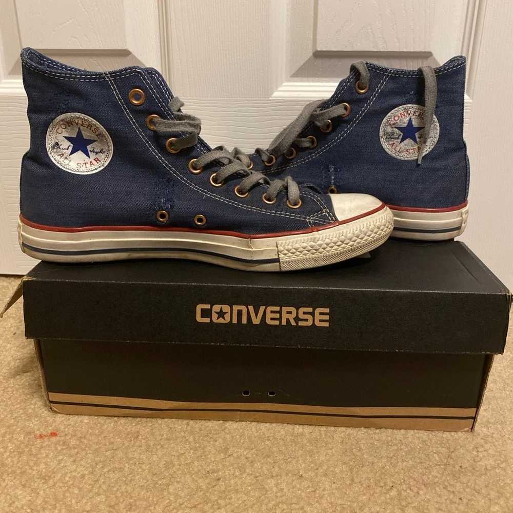 Men’s Converse Chuck Taylors High Top Navy Blue Distressed Denim Sneaker 8.5