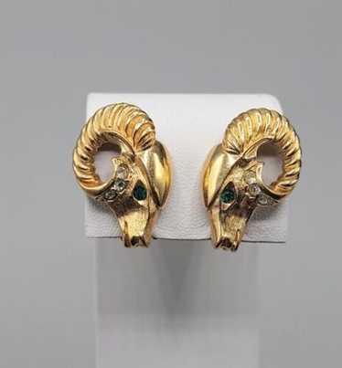 KJL Rams Head Clip On Earrings Vintage Bookpiece … - image 1