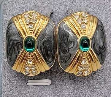 KJL Post Earrings Avon Square Gray Enamel Rhinest… - image 1