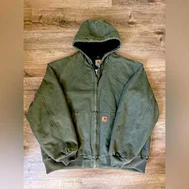 Carhartt Men's Army Green Quilted Flannel Lined Sandstone