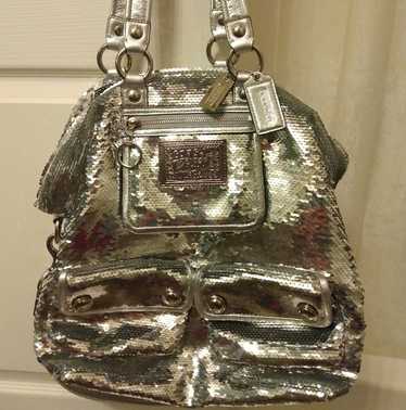 バッグ Coach Poppy Sequin Spotlight 2way Bag Coach Poppy Blue Sequin Spotlight Purse W/ Disco Ball Bag